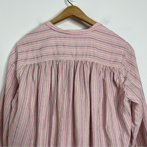 J.Crew Pink Striped Bow Tie Long Sleeve Cotton Poplin Dress M-L Cottage Vintage - Picture 10 of 16